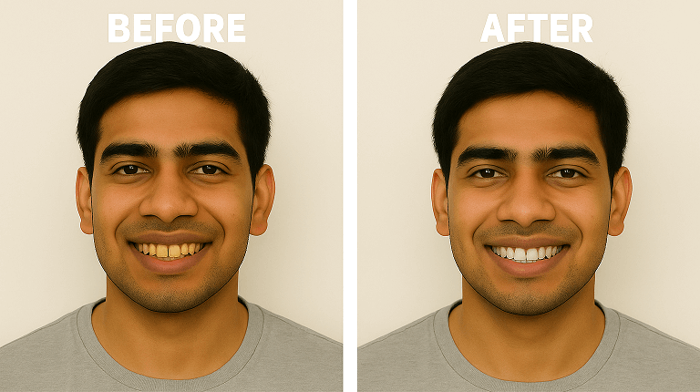Before and after teeth whitening in Bhiwani